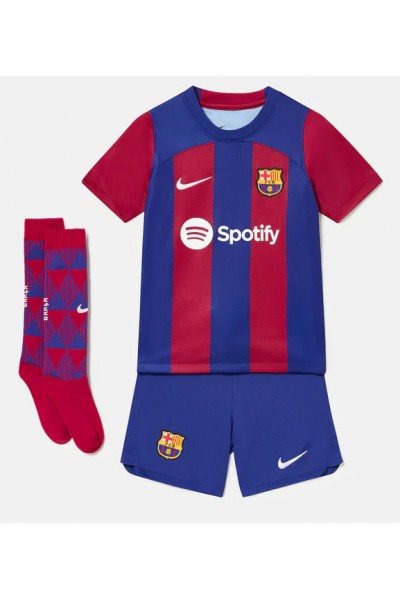 Fotbalové Dres Barcelona Frenkie de Jong #21 Dětské Domácí Oblečení 2023-24 Krátký Rukáv (+ trenýrky)